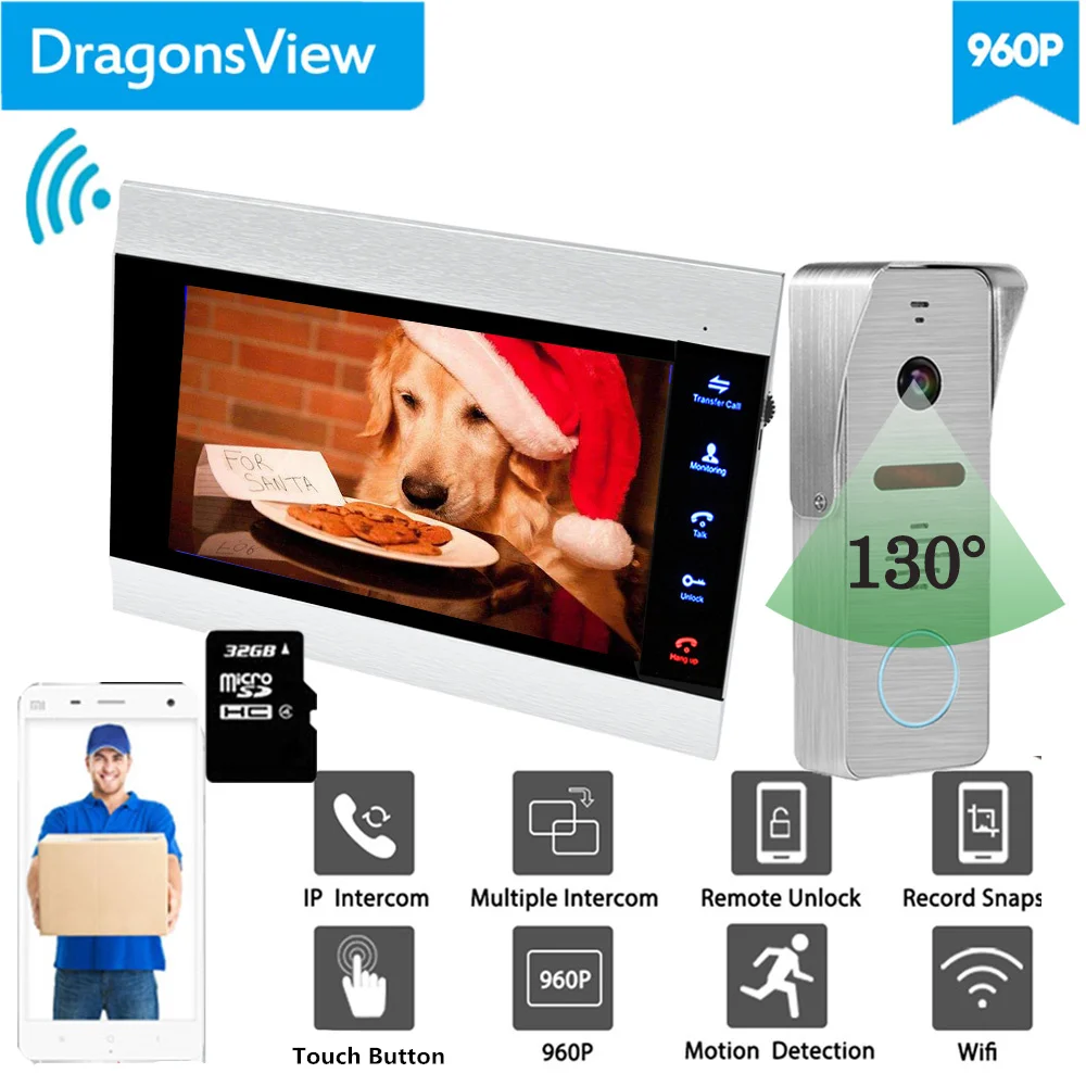 Best 【Wide Angle 960P】Dragonsview 7 lsquo; rsquo; Wifi Video Intercom Doorbell with Camera IP Video Door Phone SD Card Mobile Unlock