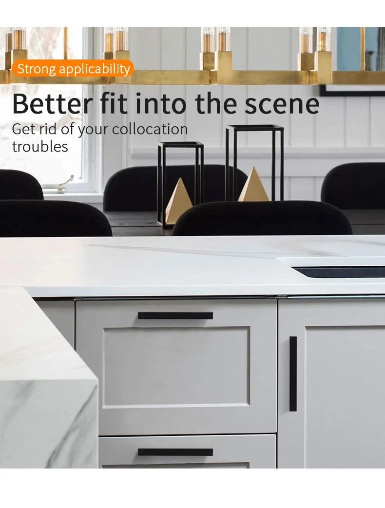 YONFIA 3728 Black Long Aluminium Profile Wardrobe Cabinet Drawer Pull Handle Long Gold Kitchen Furniture Closet Pull Door Handle