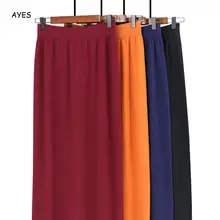 Осенняя прямая юбка с высокой талией однотонная трикотажная миди юбка Уличная Повседневная однотонные юбки вечерние Клубное платье Офисная Женская юбка