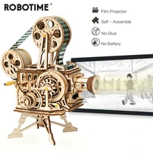 Robotime Vintage A Manovella A Mano Fai Da Te 3D Pellicola Proiettore di Legno Gioco Di Puzzle di Montaggio Vitascope Regalo Del Giocattolo per I Bambini di Età LK601