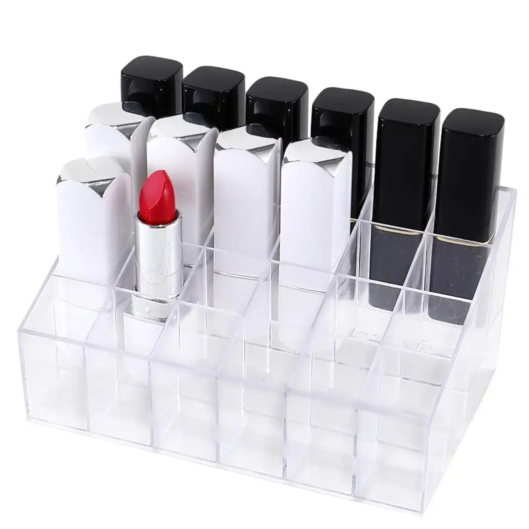 

Lipstick Holder 24 Grids Makeup Storage Box Transparent Plastic Lip Gloss Display Stand Home Desktop Cosmetic Case Organizer