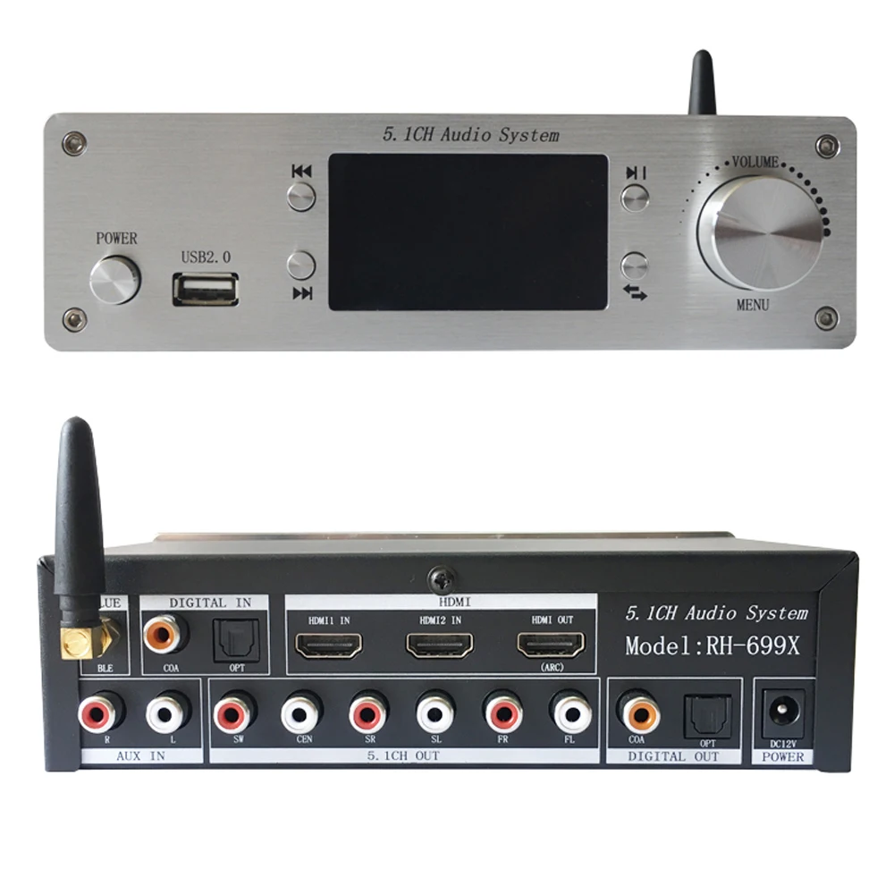 

RH-699X Audio Decoder U Disk Bluetooth 5.0 Fiber Coaxial 5.1 Channel HDMI Audio Splitter DTS Dolby Decoder with Remote Control