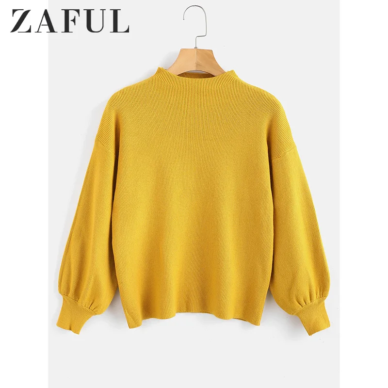 

ZAFUL New Winter Women Sweaters Lantern Sleeve Knit Sweater Loose Turleneck Sweaters Female Oversized Sweater Roupas Femininas