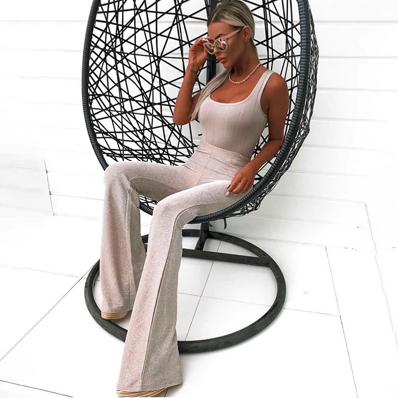 

2020 new high-waisted silver silk versatile casual pants autumn winter women
