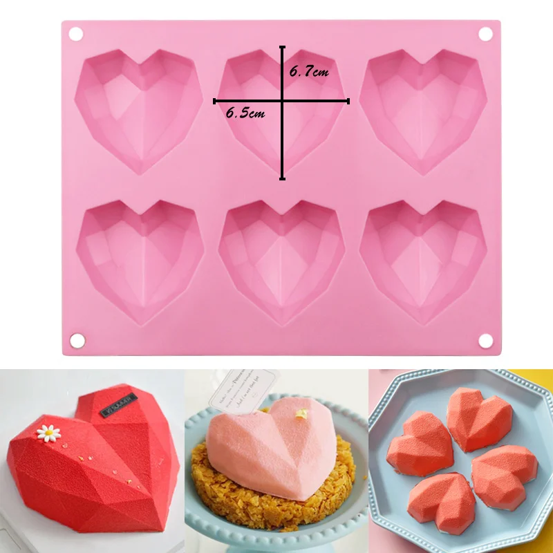 

6 Grids Diamond Love Silicone Cake Mould Kitchen 3D Heart Shape Fondant Cake Chocolate Baking Mold Mould Modelling Cake Decor