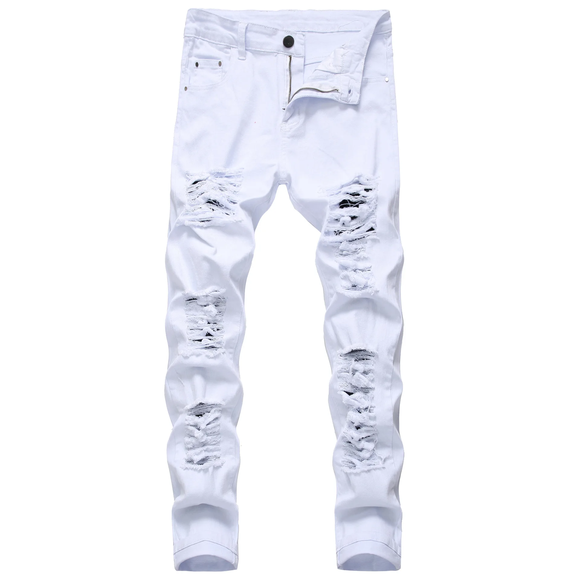 Denim Plain Damler Mens Knee Cut White Ripped Jeans Waist Size 2836