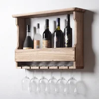 Wooden Wall Mounted Wine Glass Holder Wine Bottle Storage Rack Storage Stand Home Organizer Kitchen Shelf - Light Color 2