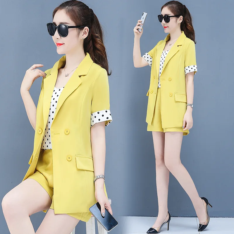 

Y15601 Summer Fashion Playful Short-height Shorts Thin Suit Three-piece Set