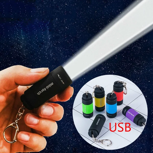 USB Rechargeable LED Lights Waterproof Flashlight Pocket Keyring Mini Torch# 