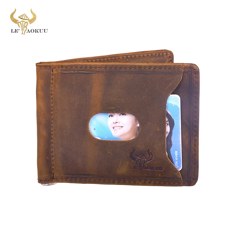 Quality Leather Men Magnetic Money Clip Gift Wallet Card Photo Holder Case Design Front Pocket Wallet Mini Purse Male 1098 credit card holder synthetic leather wallet metal money clip