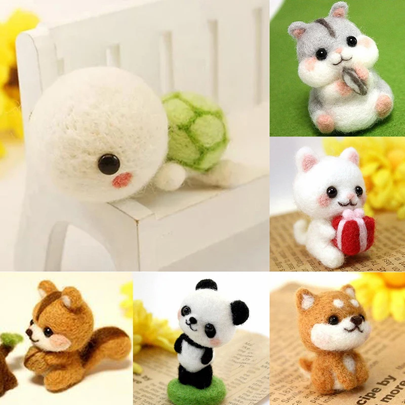 Non-Finished Felt Kit Cute Animal Collection Panda Squirrel Cat Penguin Doll Wool Poked Kitting DIY Felting Materials | Дом и сад
