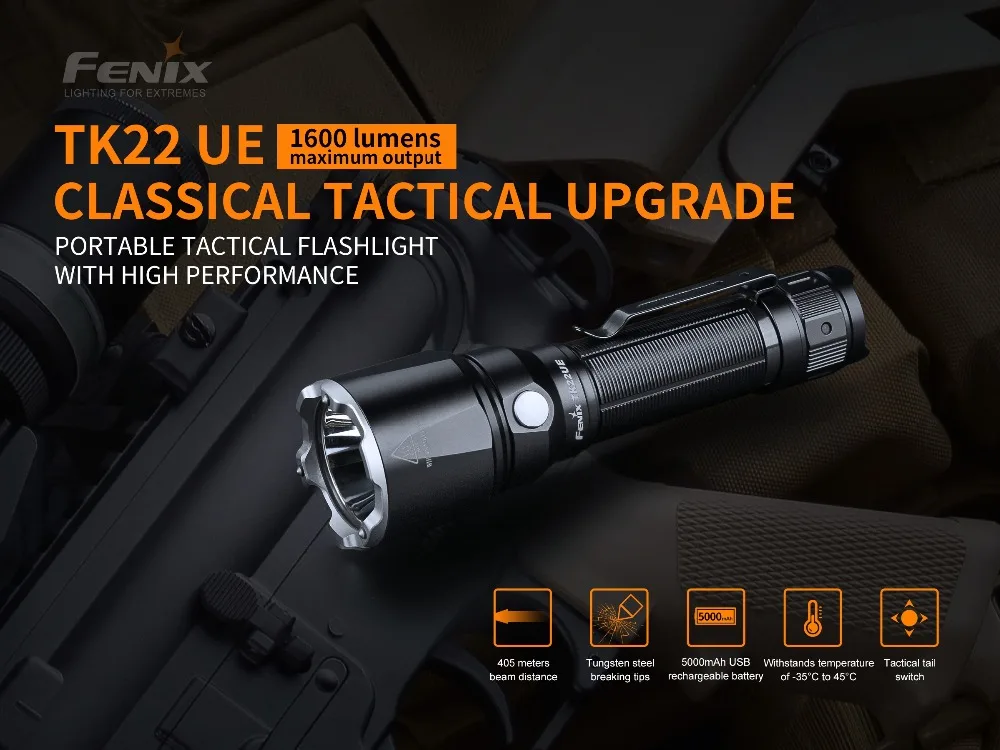 Fenix TK22 UE 1600 люмен портативный тактический фонарик с литий-ионным аккумулятором 5000 мАч