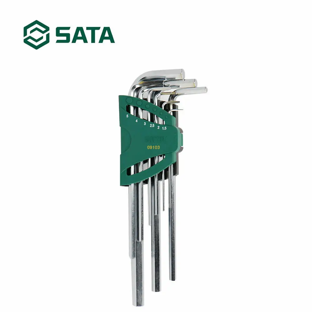 

SATA 9pcs Extra Long Hex Key Set Repair Hand Tools SVCM+ Ball Point L-Shape Hex Key Allen Key Socket Wrench Set Tool 09103