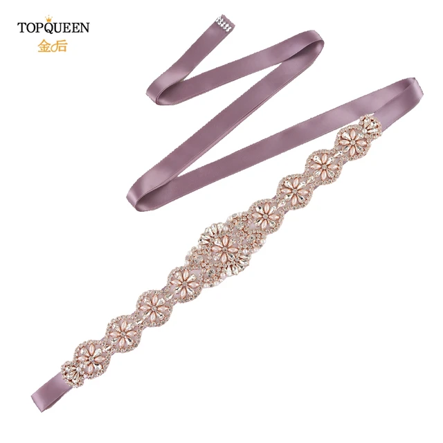 TOPQUEEN S161-RG Bridal Wedding Rose Gold Party Belts for Women Fashion Rhinestone Ribbon Fancy Sash Formal Prom Dress Belt Antique Voilet