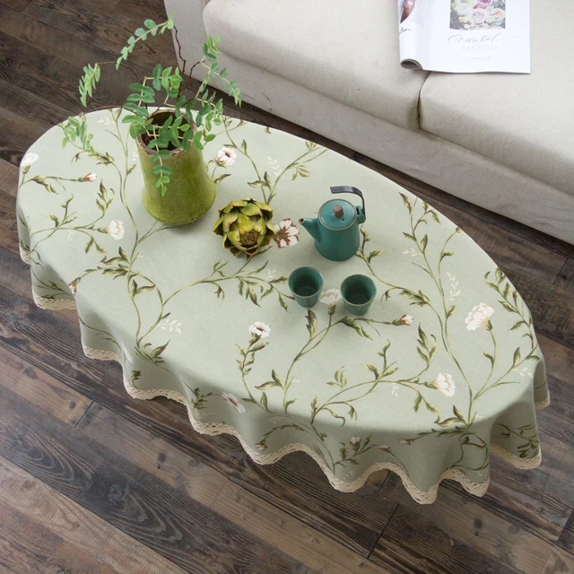 Oval Tea Table  American Fresh Small Broken Flower Tablecloth Cotton Linen New Year's Tablecloth  Coffee Table for Living Room A