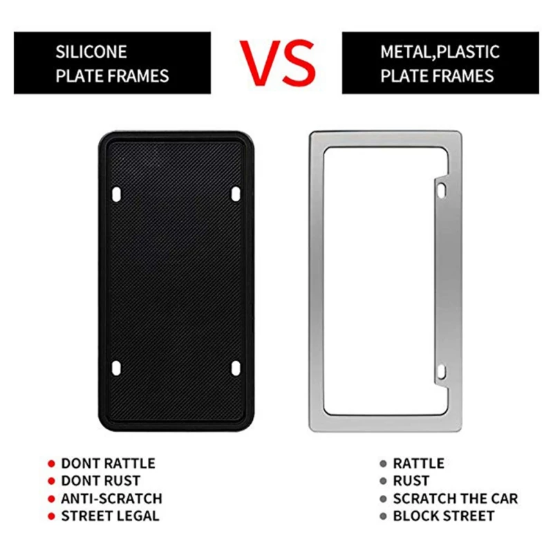 Silicone Universal Car License Plate Frame Scratch-Resistant Rust-Proof Durable Car License Cover Holder Car Exterior Parts