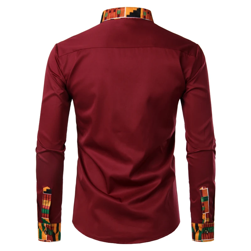 Дашики африканская Мужская рубашка пэчворк карман африканская печать рубашка мужская Анкара Стиль длинный рукав дизайн воротник мужские рубашки