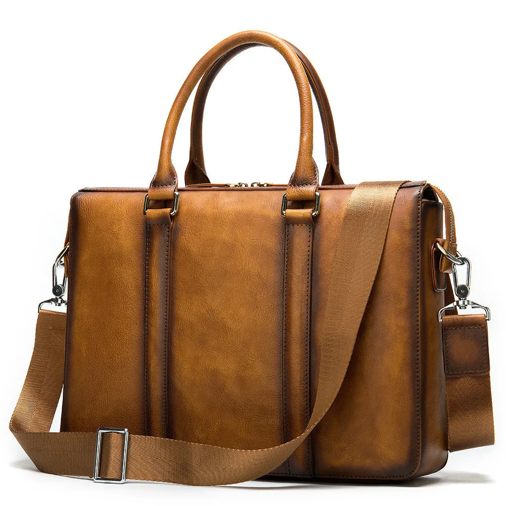 

Man Briefcase Leather Genuine messenger computer bag office bags for men Wipe Color 14 Inch luxury handbags hands free shipping