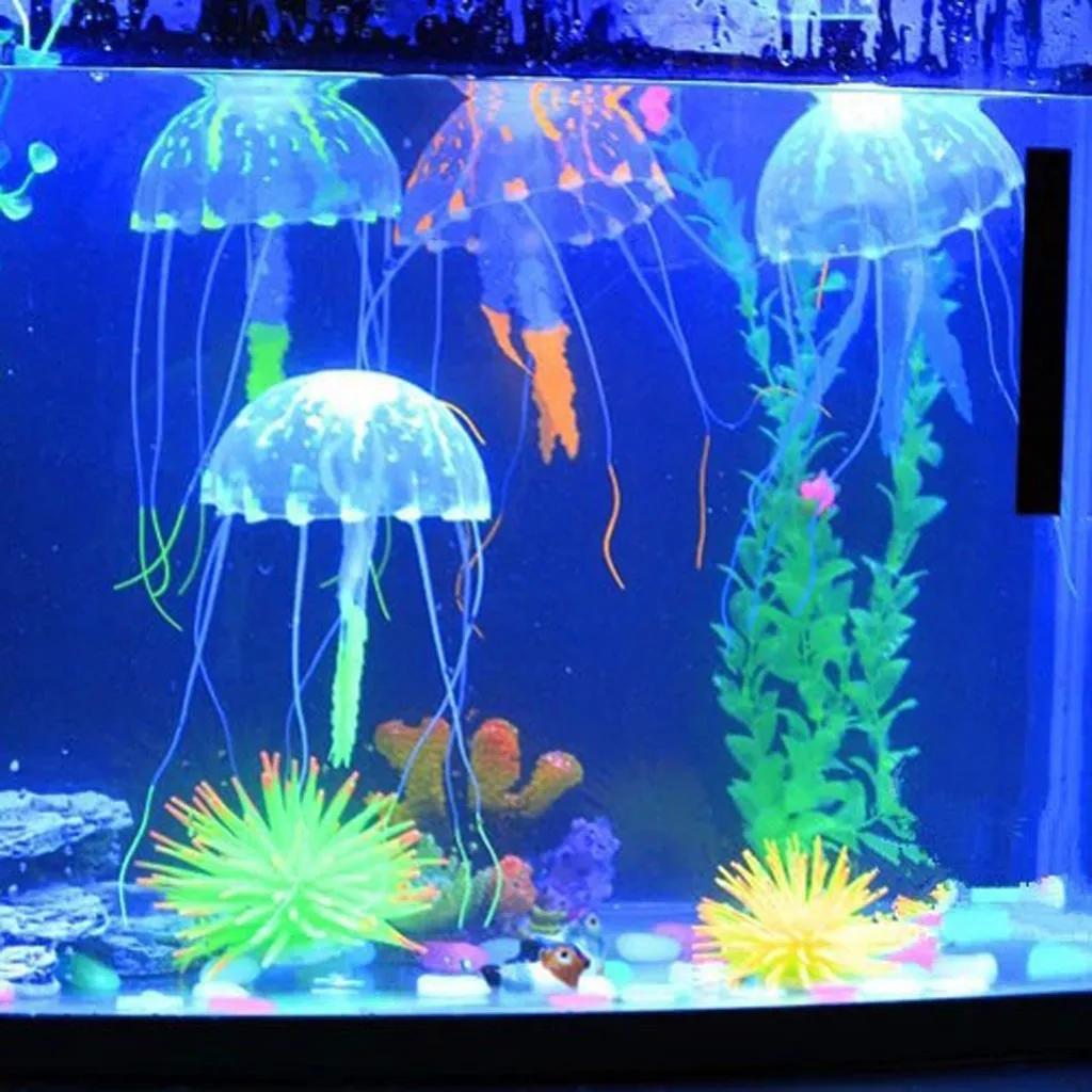 Искусственные флуоресцентные Медузы со светящимся эффектом, аквариумные рыбки, акварио, подводное украшение, аксессуары для украшения