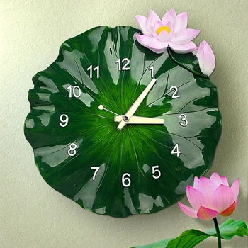 

Large 3d Creative Art Green Lotus Wall Clock Modern Design Silent Pastoral Kitchen Clock Wanduhr Wall Clocks Home Decor