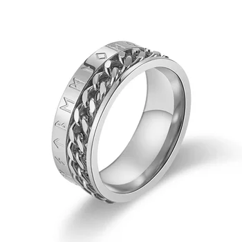 

2020 Men's New Fashionable Simple Stainless Steel Chain Ring Rotatable Memorial Day Jewelry