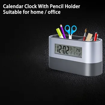 

Multifunctional Home Office Digital Snooze Alarm Clock Pen Holder Lcd Clock Digital Display Alarm Clock For Child A Gift