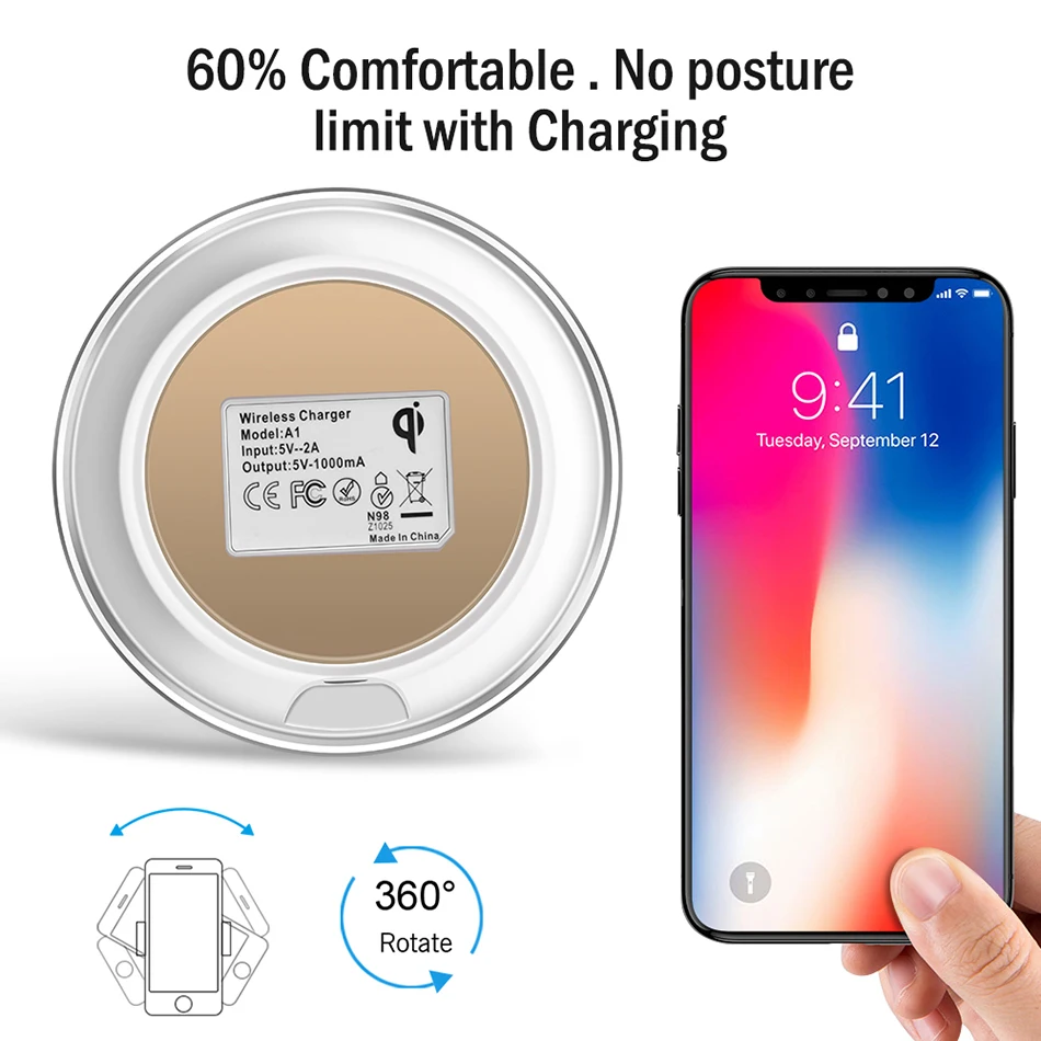 Qi Быстрое беспроводное зарядное устройство для iPhone X 8/8Plus samsung Galay S8/S9 Note 8 Поддержка Беспроводная зарядка для мобильного телефона без приемника