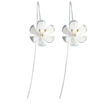 

925 Sterling Silver Flower Earings Elegant Lotus long Drop Earring For Women Fashion Brincos Grandes Fine Jewelry pendientes