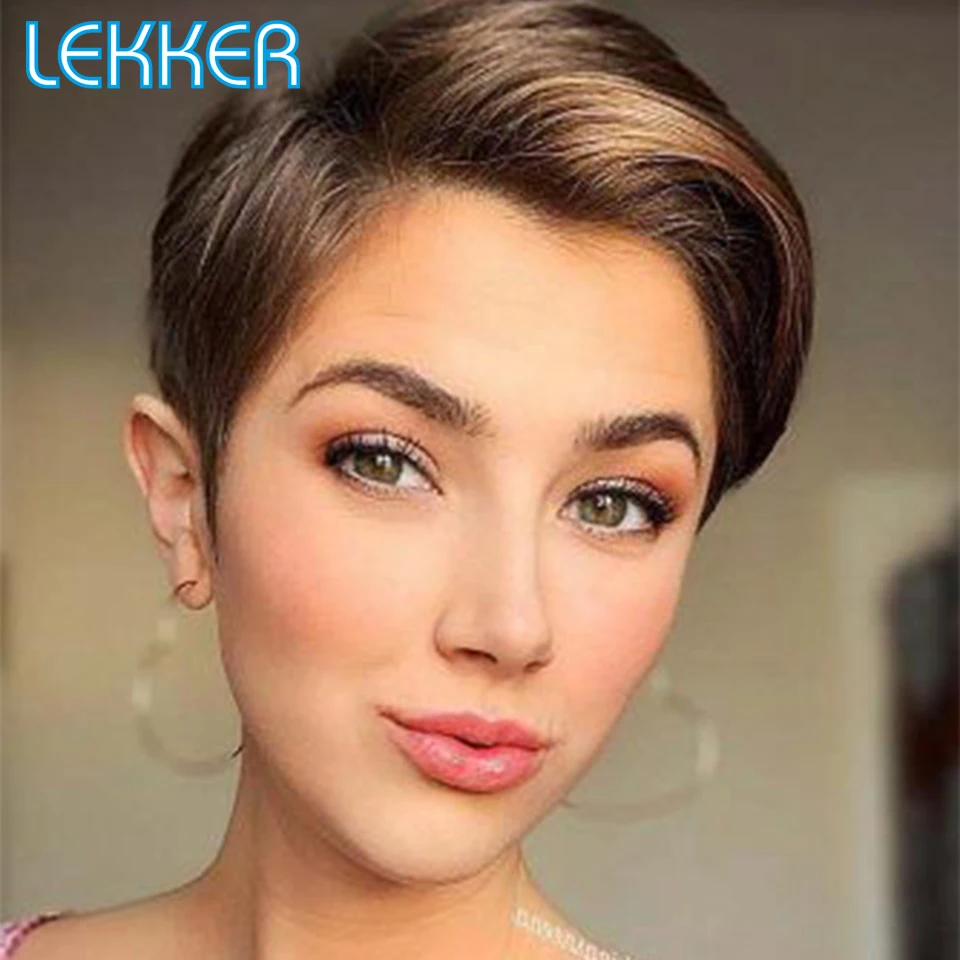 Парик Lekker из натуральных коротких прямых человеческих волос с челкой для женщин