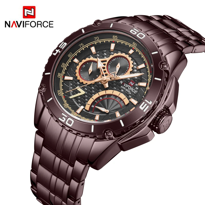 Часы наручные Naviforce мужские водонепроницаемые модные повседневные с светлыми