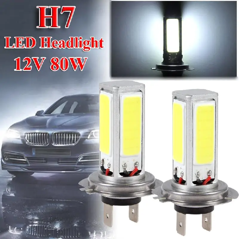 

2pcs H7 LED Headlight Bulbs Fog Light High/Low Beam 4000LM 6000K Super White 80W Car Headlights LED Strip Car Accessoires Auto