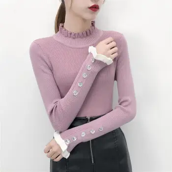 

Bag Core Yarn Slim Fit Lotus Leaf Edge Knitting Backing Shirt Sweater