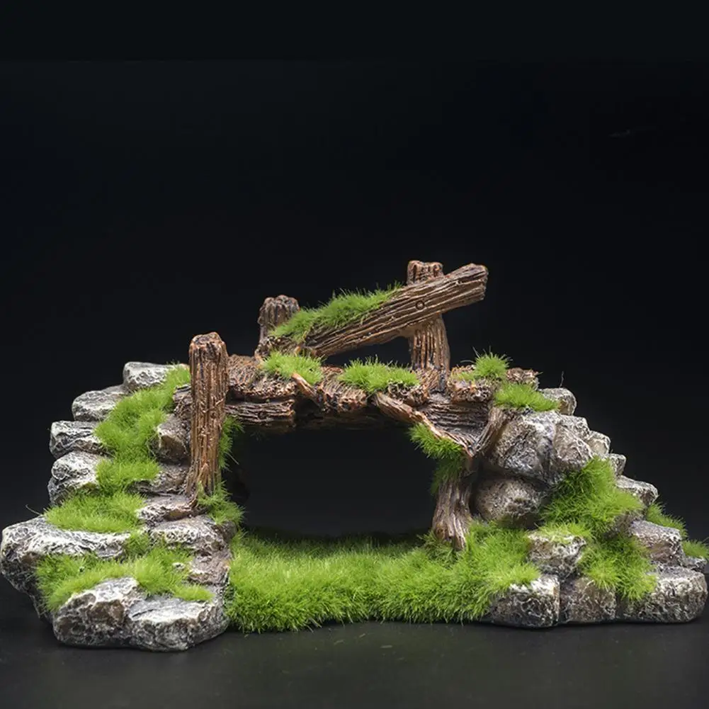 green Аквариум мох мост пещера для рыбок черепаха цилиндр Пейзаж Rockery Декор пластик - Цвет: green