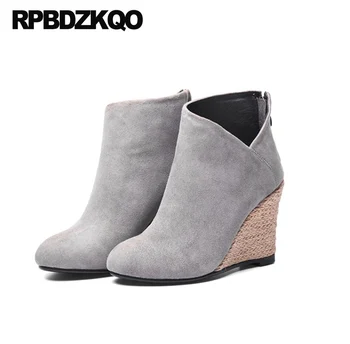 

booties comfortable shoes fall fur suede short high heel stiletto autumn winter casual women ankle boots 2019 round toe gray