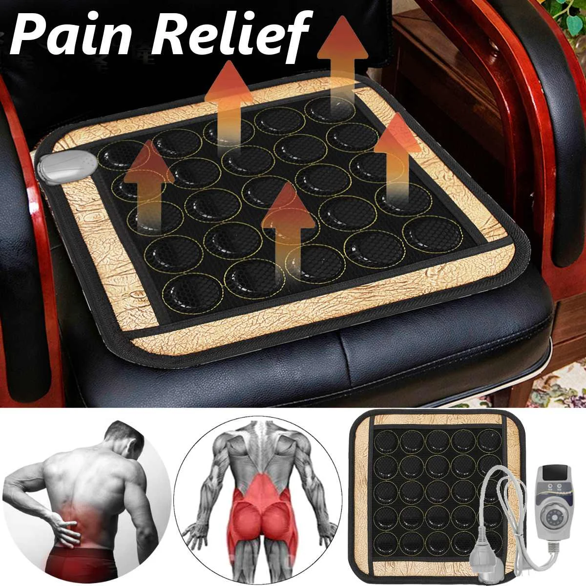 

Natural Jade Tourmaline Cushion seat Mat massage Therapy Infrared Heating Pad Back Waist Pain Relief Office Chair Mattress 220V