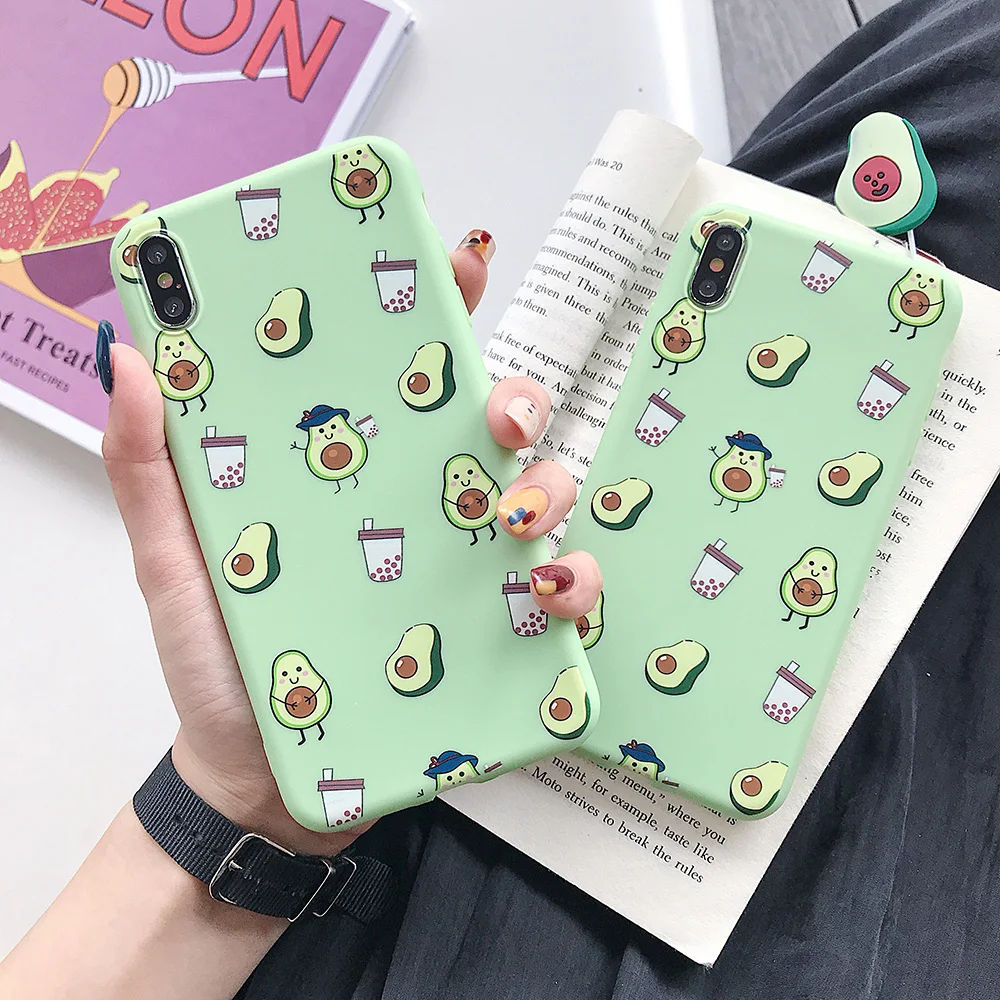

Haissky Summer Fruit Avocado Case For iPhone Xs Max XR X Milk Tea Phone Case For iPhone 6 6S 7 8 Plus Soft Protective Back Cover