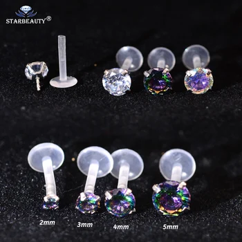 2Pcs  Rainbow Clear AB Zircon Bioplast Labret Monroe Lip Stud Ear Cartiliage Tragus Helix Piercing stud Ring 16g Body Jewelry