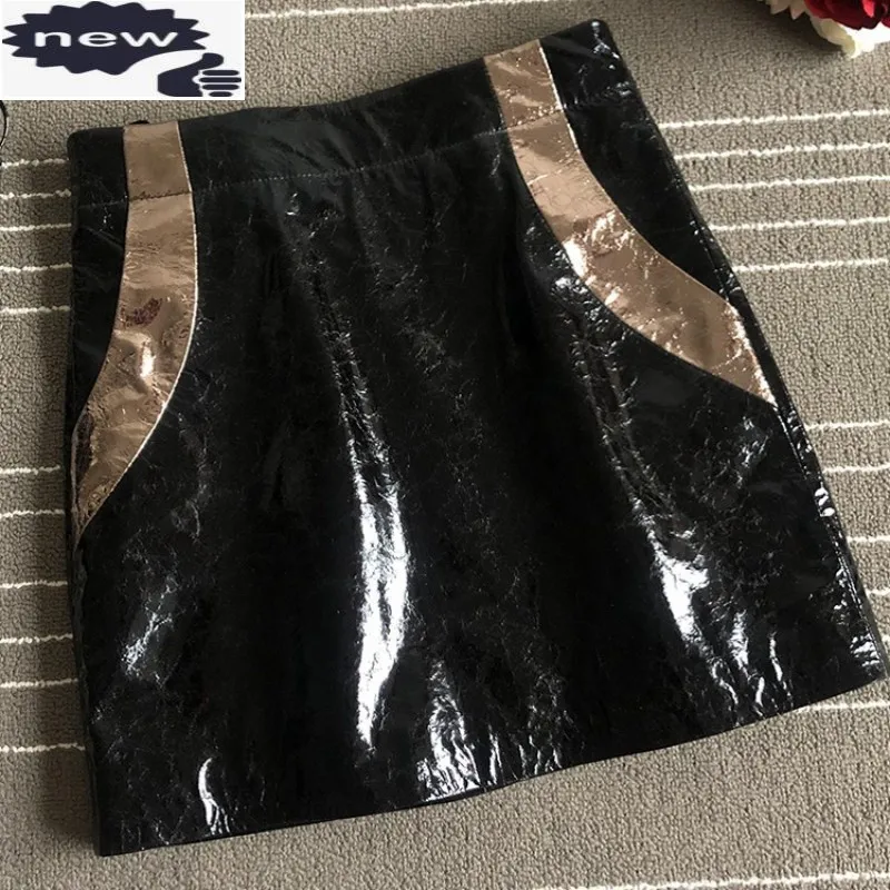 

2021 Autumn Streetwear Sheepskin Genuine Leather Skirt Women Fashion Patchwork High Waist Zipper A-Line Wrap Sexy Mini Skirts