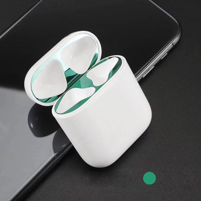 Для Apple AirPods металлическая Пылезащитная наклейка для AirPods 2 ультратонкий аксессуар защитная наклейка Пылезащитная защита кожи - Цвет: Green