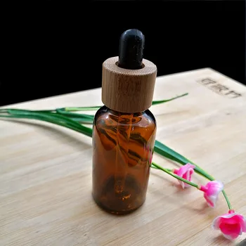

30ml brown glass serum cap amber dropper bottle with bamboo lid