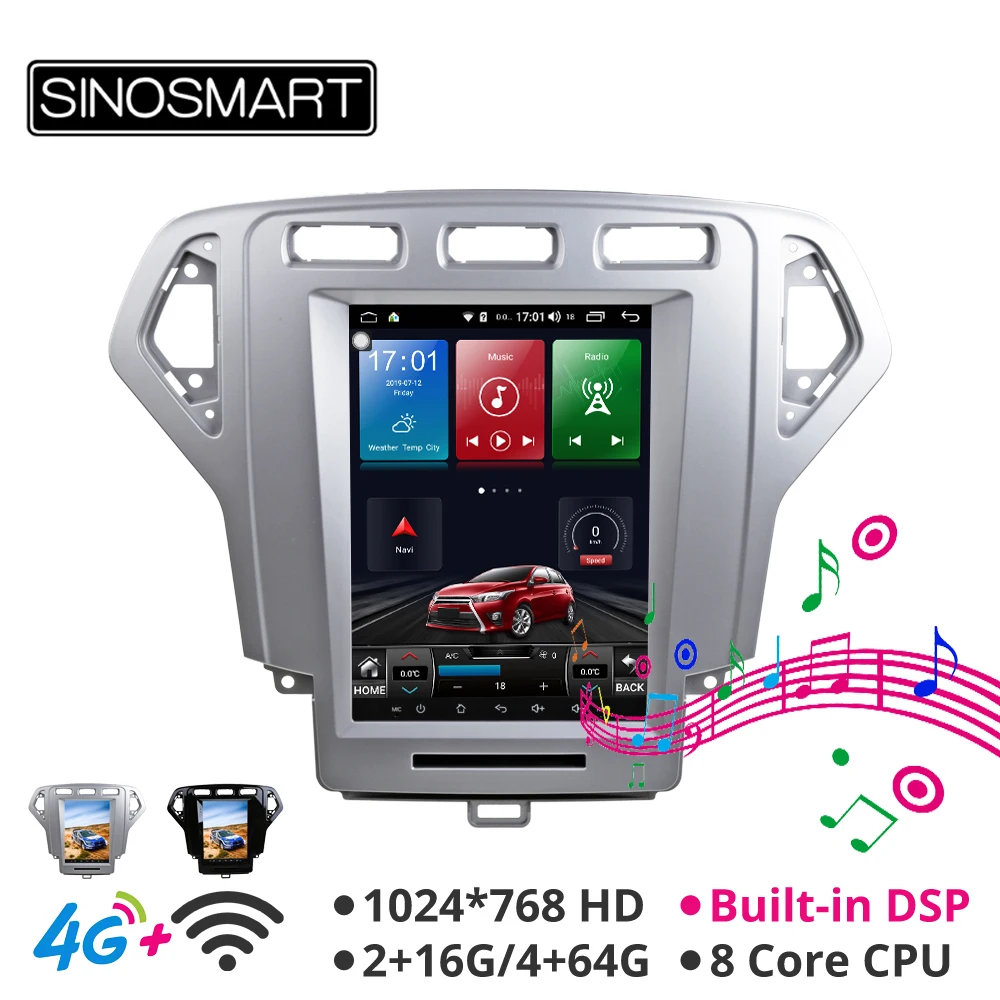 

Sinosmart Andriod 8.1 Tesla style Vertical screen 9.7 inch car gps multimedia radio navigation player for Ford Mondeo 2007-2010