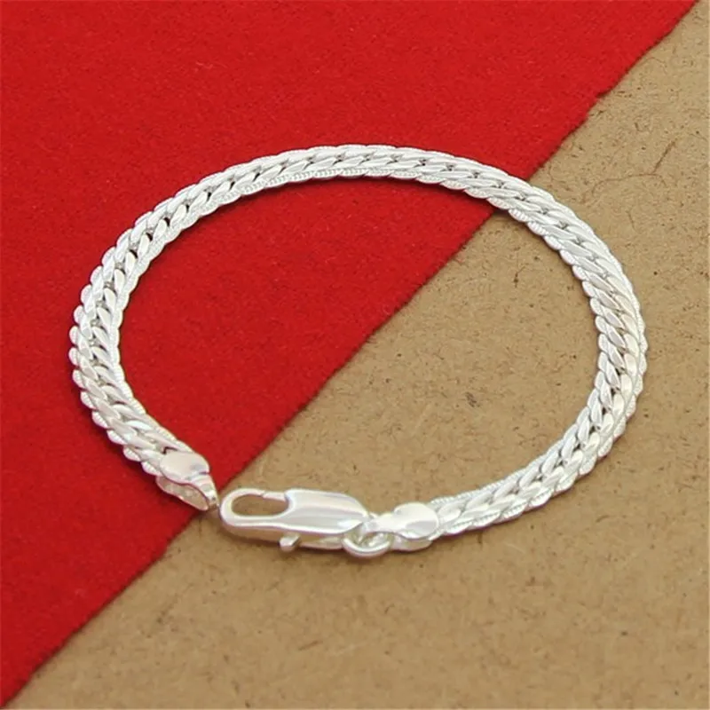 High Quality 925 Sterling Silver Bracelet 8 Inch 5MM Flat Snake Chain Bracelet For Men & Women Party Charm Jewelry Gift - Image 3