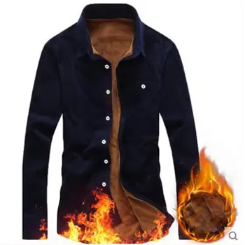

Mens Winter Shirts Fashion Boutique Solid Color Cotton Plus Cashmere Warm Casual Long Sleeve Slim Velvet Corduroy