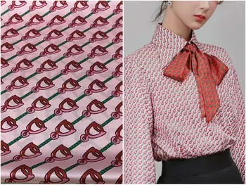 

stretch fabric heavy silk fabric brand pink horse chain print shirt dress silkworm silk stretch satin fabric for fashion design