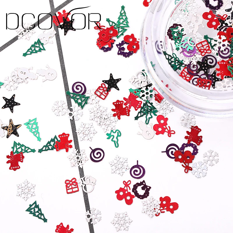 

Mixed Colorful Metal Christmas Nail Art Decorations Nails Accessoires Rhinestone Irregular Beads Slice Nail Foil Decals Fake