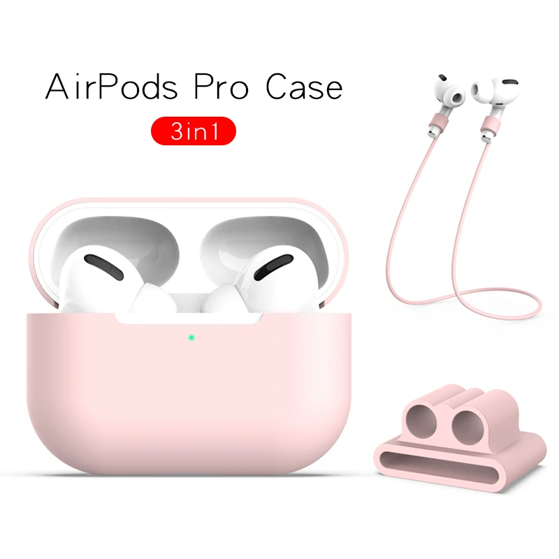 3 в 1 силиконовый чехол для Apple Airpods Pro Чехол для Airpods Pro защитный чехол Аксессуары для наушников - Цвет: pink