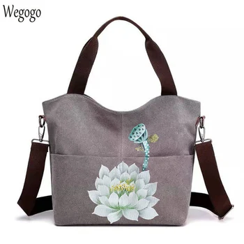 

2020 Women's Hand-painted Handbag Large Capacity Canvas Shoulder Bags Female Casual Floral Painting Travel Bag Bolso Mujer