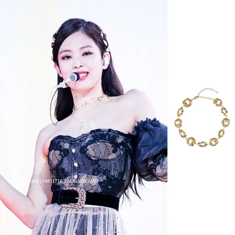 Kpop Blackpink JENNIE летнее уличное модное золотое ожерелье для женщин Корейская неправильная текстура круглое кольцо ожерелье ювелирные изделия