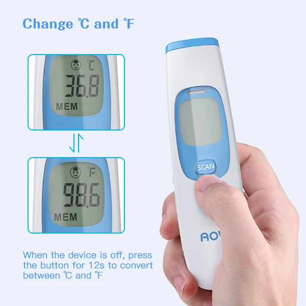 Infrared Thermometer for Fever Accurate and Instant Measure Temperature for Adults AOV Non-Contact Digital Forehead Thermometer with LCD Display Children Baby includes a Stand