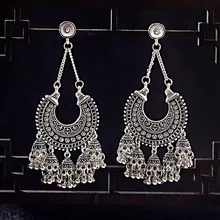Этнические женские серебряные индийские ювелирные серьги jhumka вешалки цыганские винтажные Бохо племя колокольчики кисточки серьги